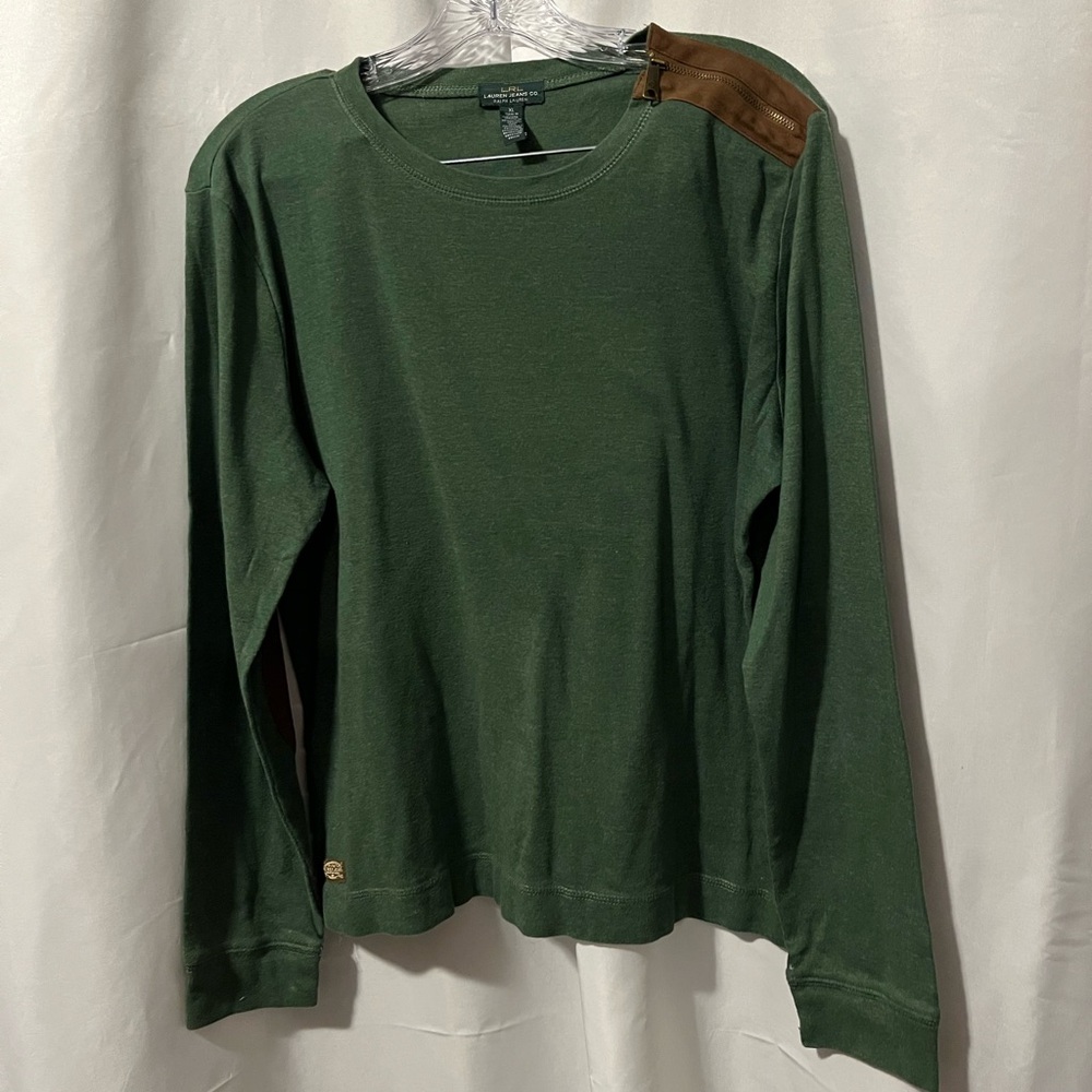 Ralph Lauren Green Long Sleeve Shirt with Brown Accent
